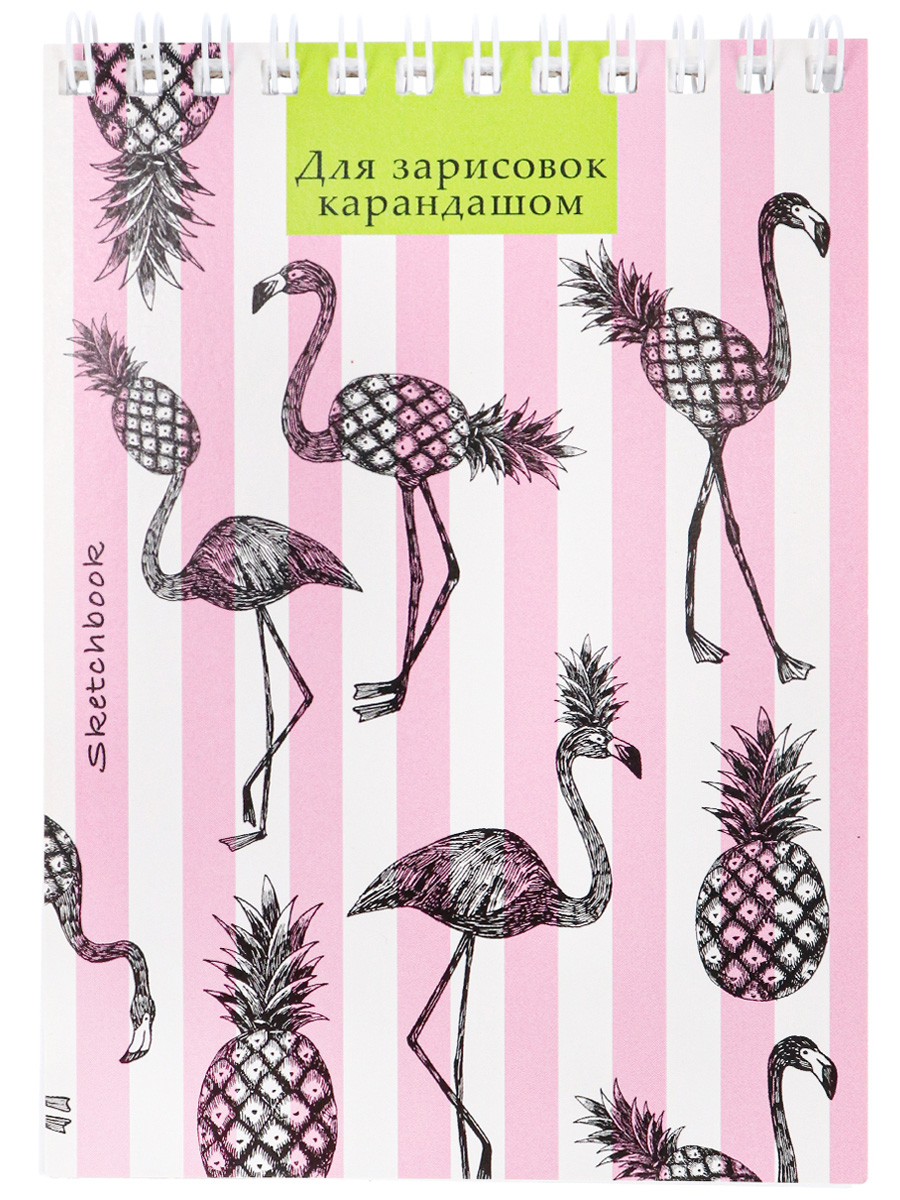 Скетчбук А6, 48л, ФЛАМИНГО-АНАНАС (48-5684), на гребне, жесткая подложка, блок 60г