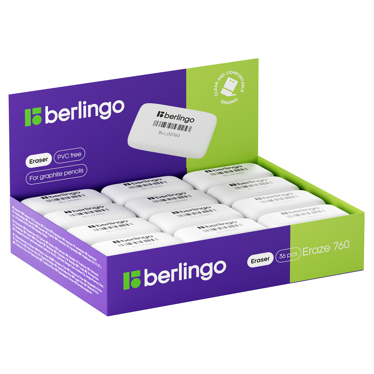 Ластик Berlingo Eraze 760, прямоугольный, термопластичная резина, 44*25*9мм