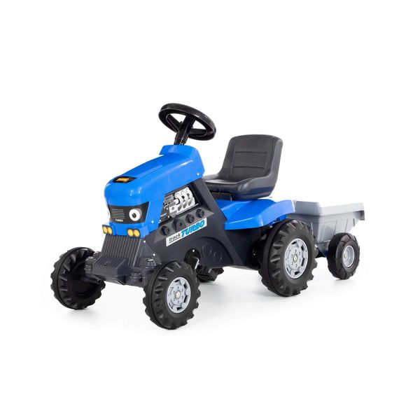 Каталка трактор с педалями Turbo синяя с полуприцепом 84637 П-Е /1/