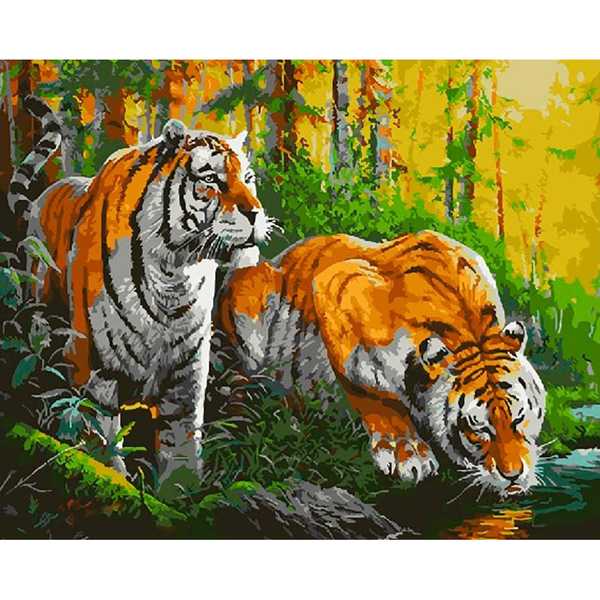Картина по номерам Тигры на водопое GX25502    (Вид 1)