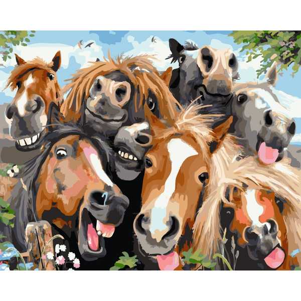 Веселые лошадки- картина по номерам, GX25485  (Вид 1)