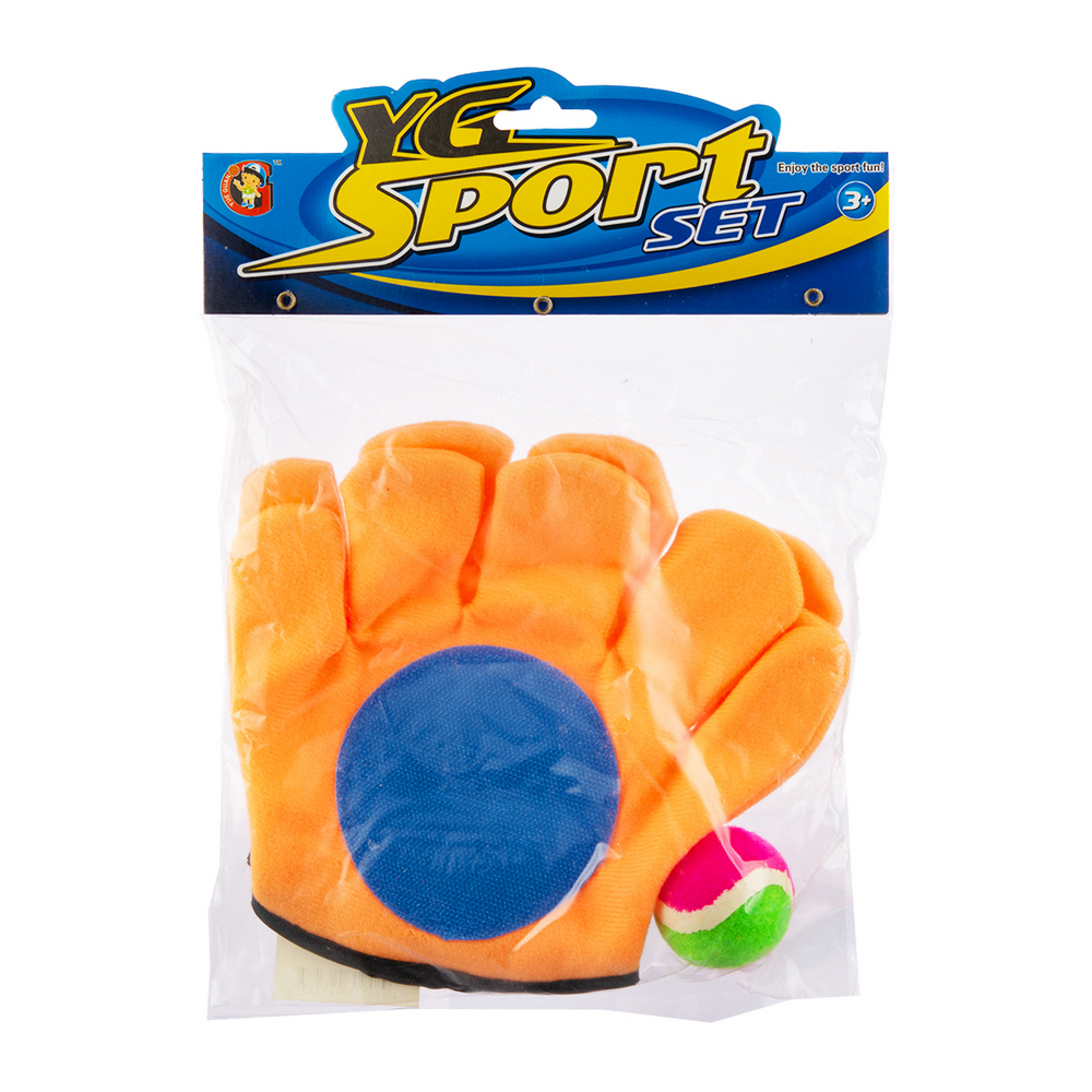 Игра на открытом воздухе Мячеловка YG Sport в пакете (мяч, перчатка-липучка 24 см - 2 шт.) (Вид 1)