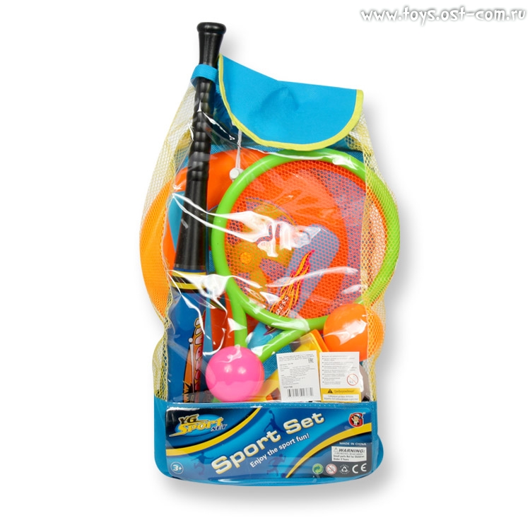Игровой набор для детей 4 в 1 11 предметов YG Sport в сумке (футб. мяч, волан, бита 47 см, ракетка