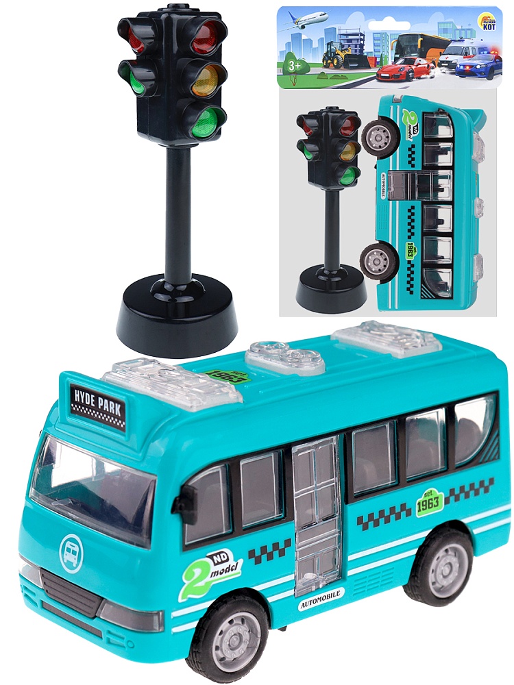 Автобус инерционный в наборе со светофором. Открывающиеся двери 16.5х5х21см, в пакете (Арт. И-8790)