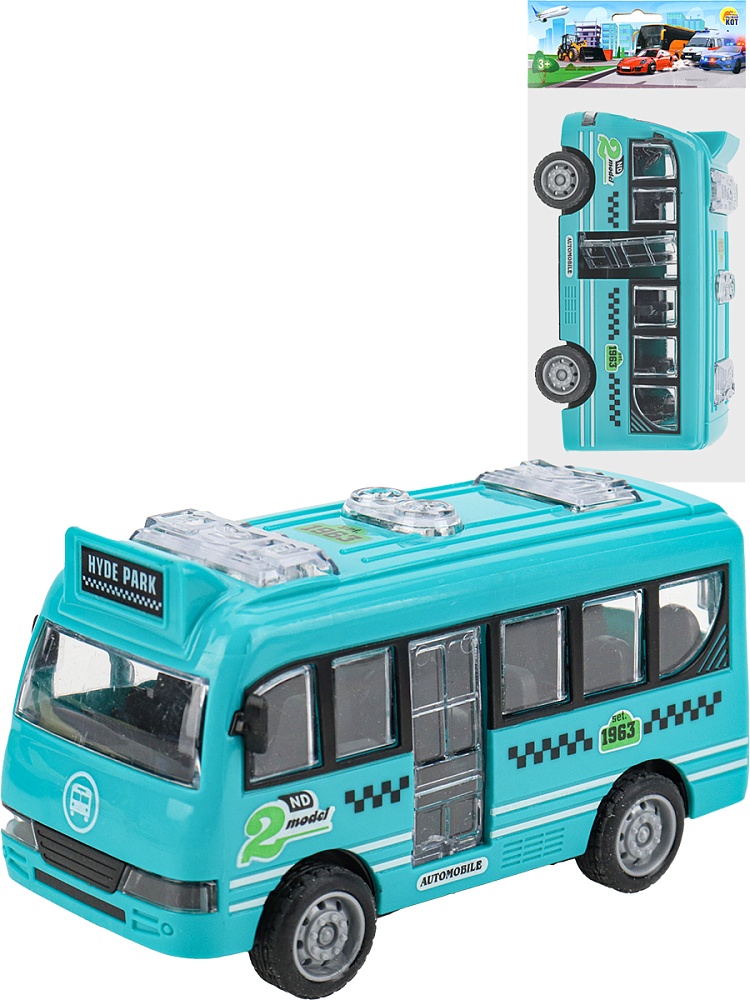 Автобус инерционный, размер 12х6,5х5,5 см, открыв. двери, пластик, цвет микс, в пакете(Арт. МИ-7490)