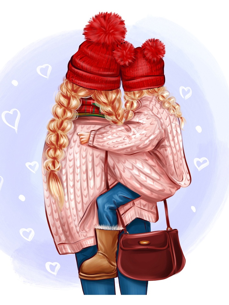 Алмаз. моз. (блест.) 17х22 см c подр., с полн. заполн.(19цв) Мама с дочкой (Арт. НД-7601)