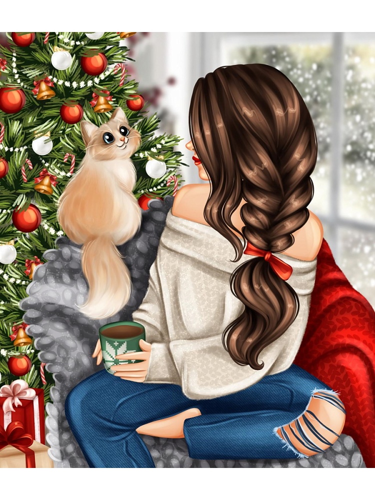 Алмаз. моз. (блест.)22х32см. с подр., с полн. заполн. (30 цв.) Девушка у зимнего окна (Арт. НД-5858)