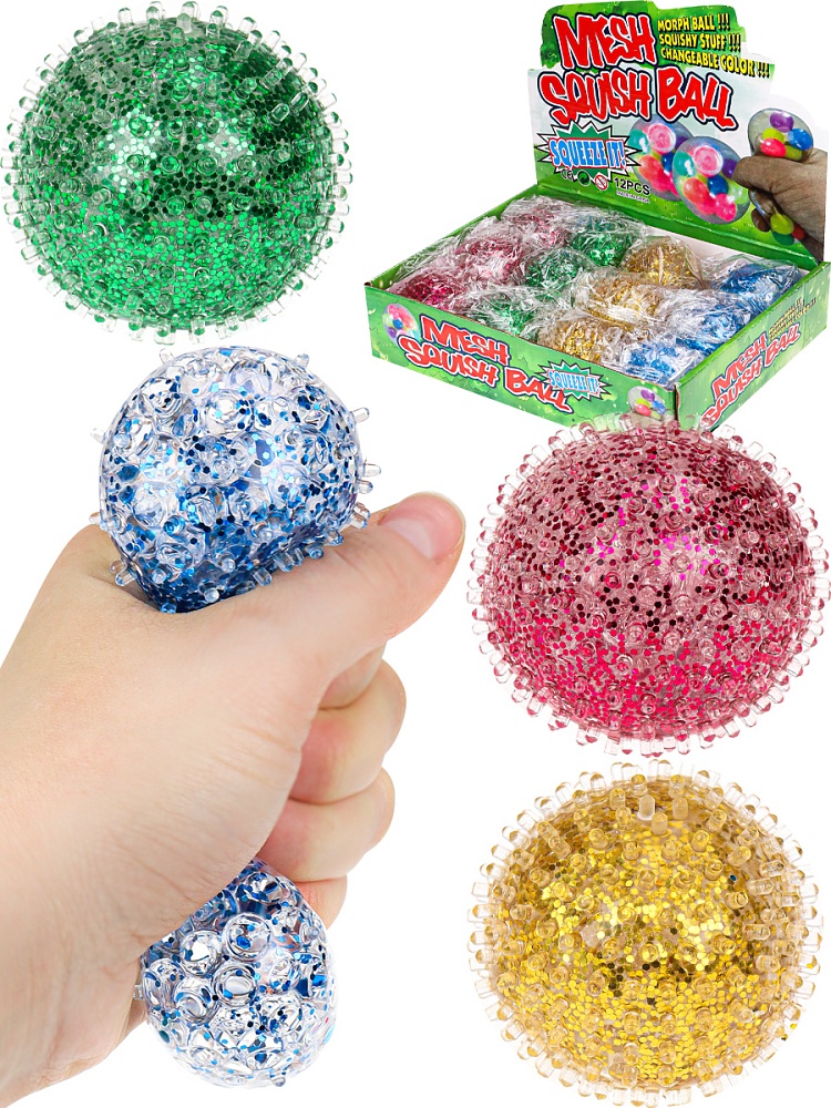 Антистресс-мялка  6 см ( микс, 12 шт. в шоу-боксе, с блестками) ( Арт. ИК-9078) кратно 12