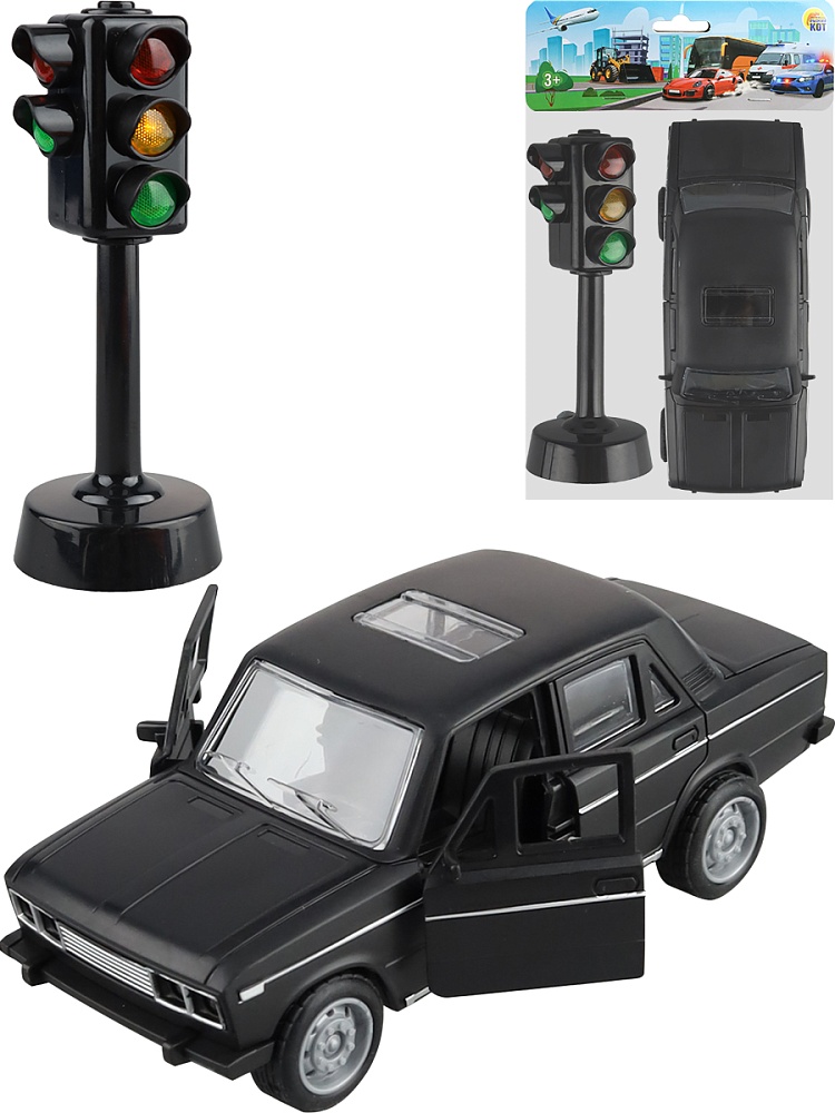 Машинка инерционная в наборе со светофором (16,5х23см,чёрный, в пакете) (Арт. МИ-1173)