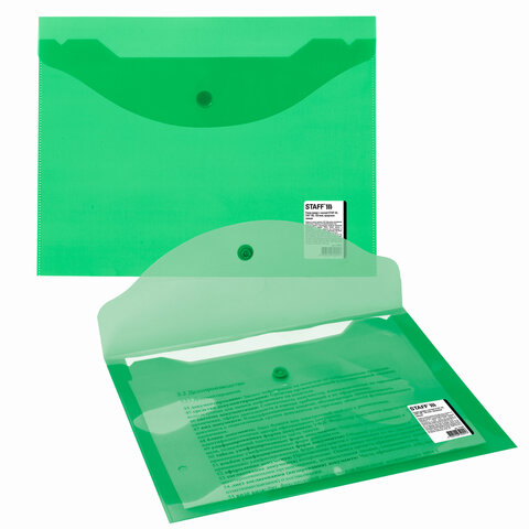 Папка-конверт с кнопкой А5 прозрачная зеленая 270464 STAFF