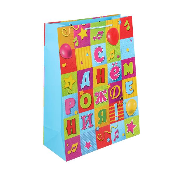 Пакет подарочный МАТОВЫЙ xl,день рождения мозайка,140 гр/м2 ЧУДО ПРАЗДНИК PXL-104471-HB6 (60)