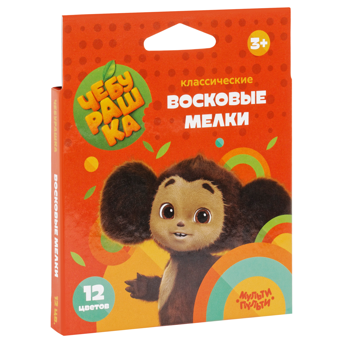 Мелки восковые Мульти-Пульти Чебурашка, 12цв., круглые, картон, европодвес