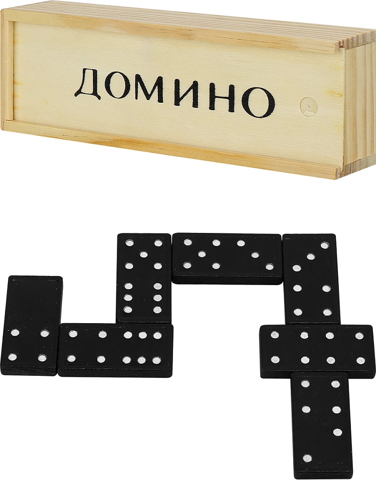 Домино пластиковое в деревянной коробке 17х5,5х3см, кость: 4,3х2х0,6 см  (арт.ИН-0396)