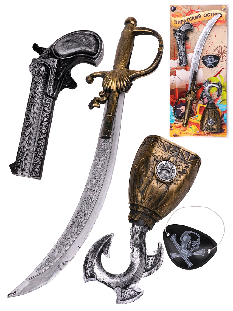Игровой набор Пиратский остров-2(ружье, крюк, сабля, повязка,на планшете) (Арт. ИН-0224)