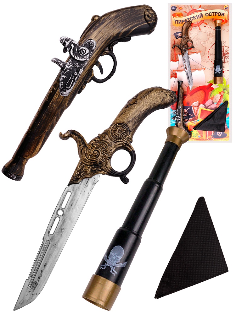 Игровой набор Пиратский остров-3(треуголка, труба, ружье, кортик, на планшете) (Арт. ИН-0225)