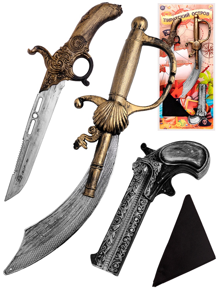 Игровой набор Пиратский остров-8(ружье, сабля, треуголка, кортик,на планшете) (Арт. ИН-0230)