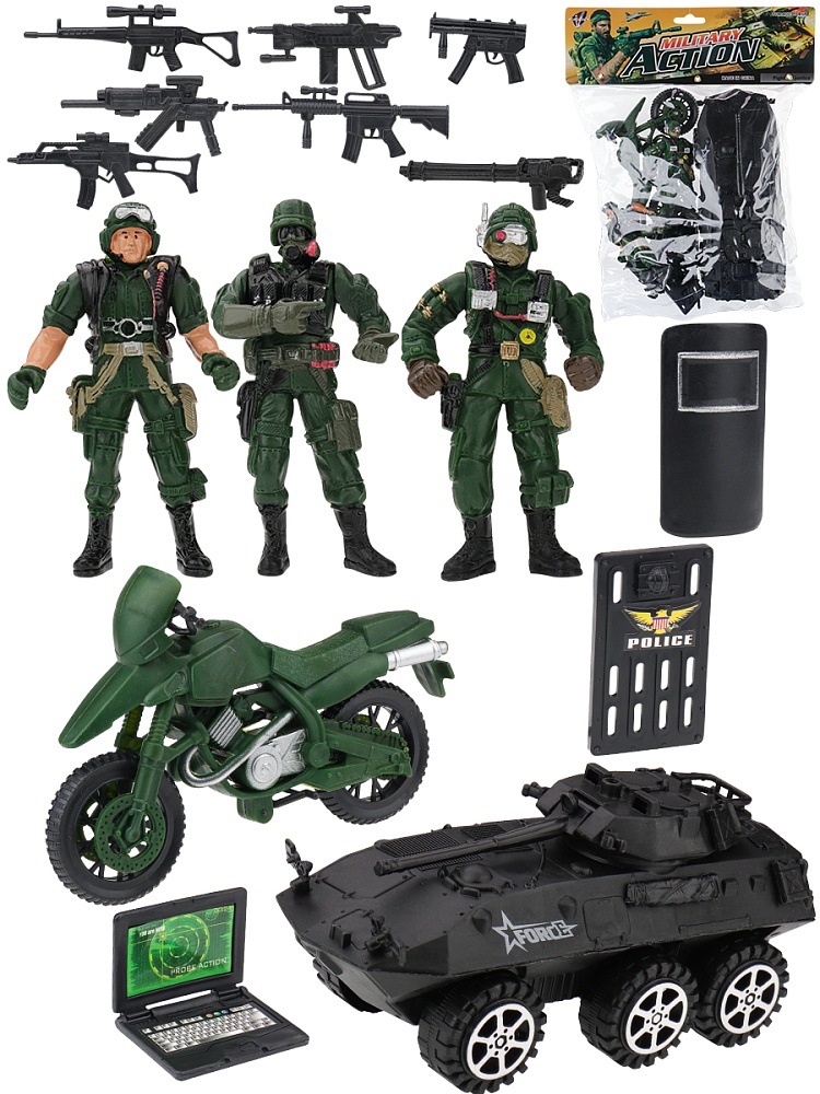Игровой набор Солдатики-4 (солдатики 3шт.,оружие,мотоцикл,танк,в пакете) (Арт. 2034007)