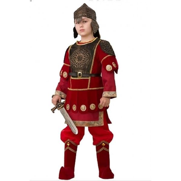 4002 Карнавальный костюм Добрыня  (Кольчуга, рубаха, брюки с сапогами, шлем, пояс с сумкой, меч) (