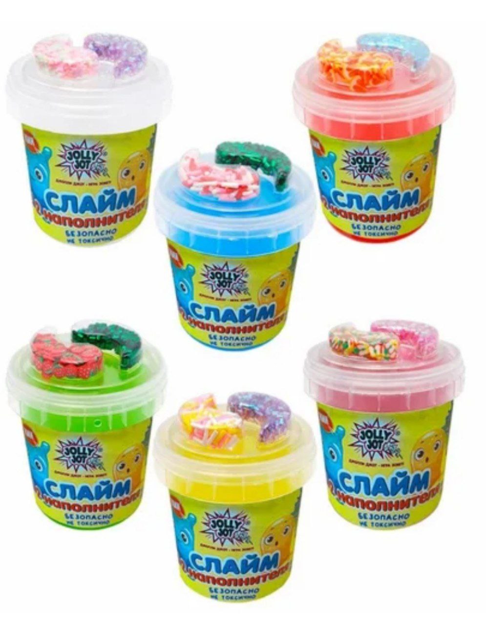 Слайм (лизун) с наполнителями МИКС, 140 г, ассорти 6 видов, JOLLY JOT (ДЖОЛЛИ ДЖОТ)