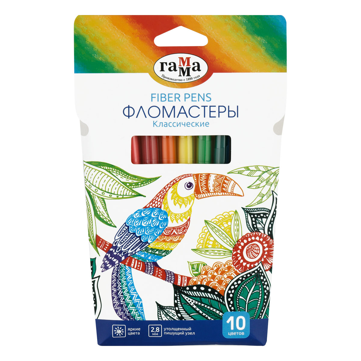 Фломастеры Гамма Классические, 10цв., смываемые, картон. упак., европодвес