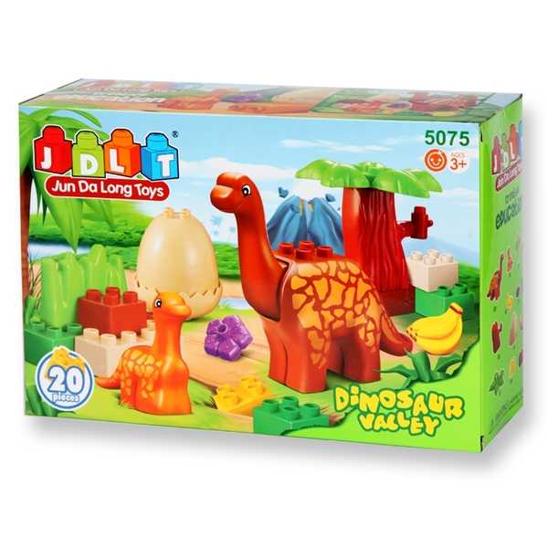 Конструктор из пластмассы, JDLT,   Динозавры: Мама и малыш (2 динозавра, яйцо, бананы, 20 деталей)