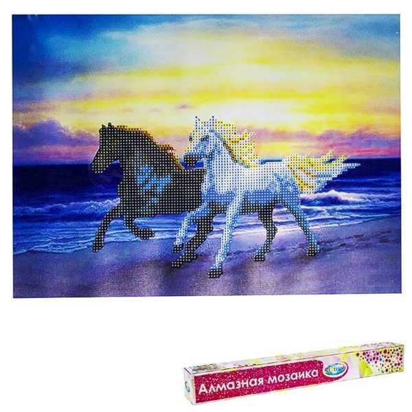 Набор ДТ Алмазная мозаика Бегущие кони 40*50см частичная выкладка 87101 (Вид 1)