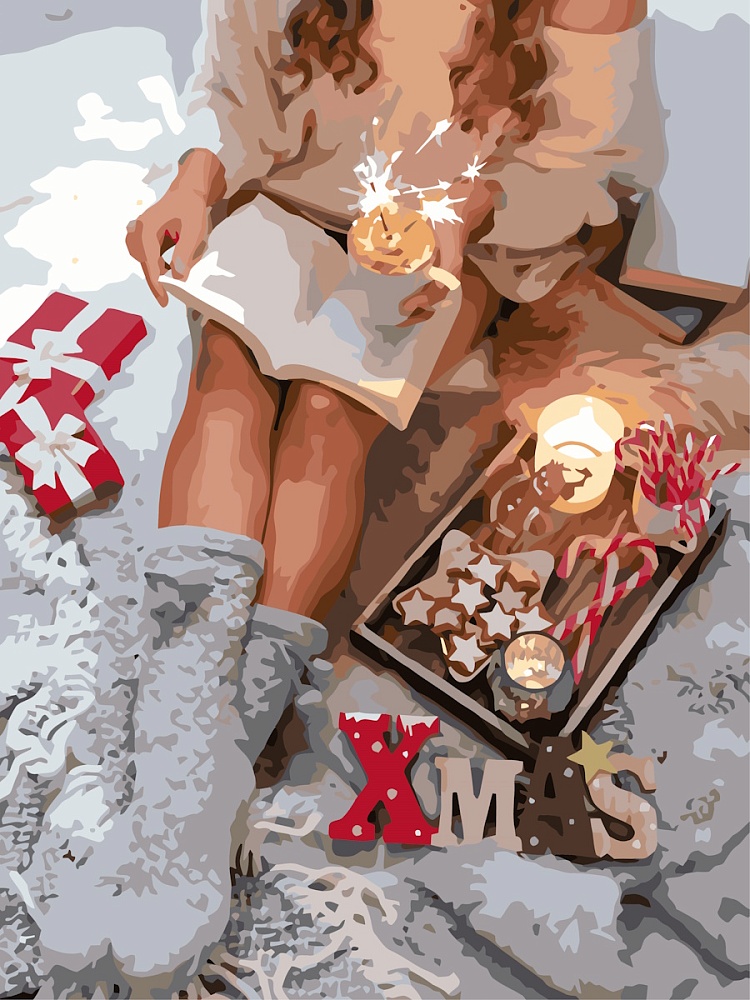 Холст с красками 30х40 см по номерам в коробке (30цв.) Рождественское настроение (арт. Х-7560)