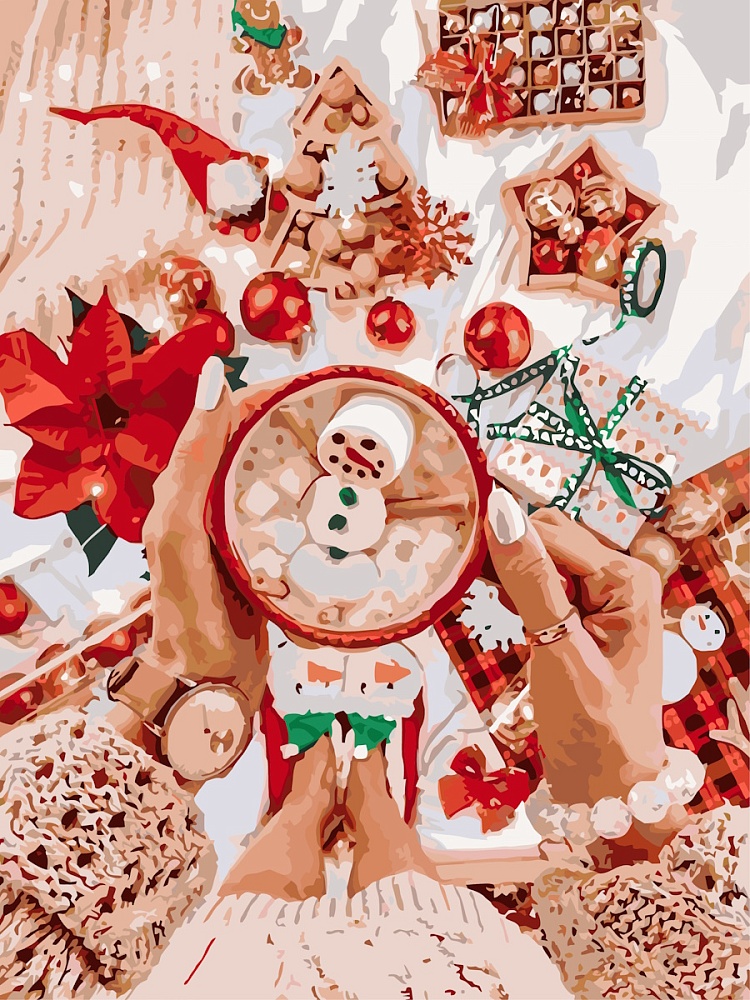 Холст с красками 30х40 см по номерам в коробке (30цв.) Согревающее какао (арт. Х-7557)