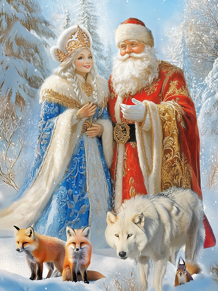 Холст с красками 30х40 см по номерам в коробке (30цв.) Дед Мороз и внучка (арт. ХК-0526)