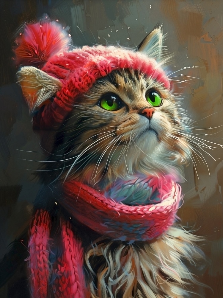 Холст с красками 30х40 см по номерам (в коробке) (30 цв.) Котик в шапочке (арт. Х-5185)