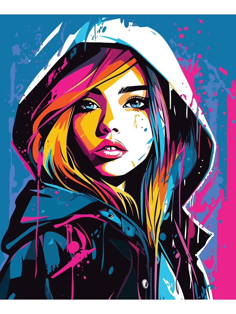 Холст с красками 40х50 см по номер. Девушка в стиле стрит-арт (Арт. 1123165) Джаззл