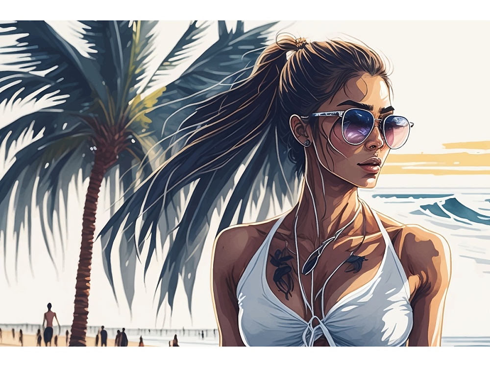 Холст с красками 40х50 см по номер. Девушка серфера (Арт. 1123163) Джаззл