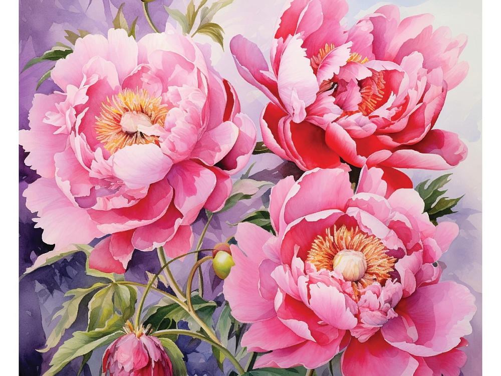 Холст с красками 40х50 см по номер. Пионы Сара Бернар (Арт. 1123153) Джаззл