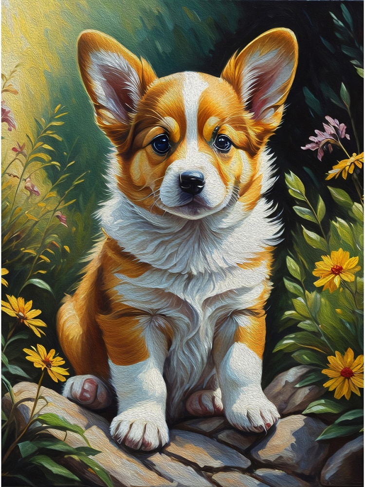 Холст с красками 40х50 см по номер. Щенок корги (Арт. 1123105) Джаззл