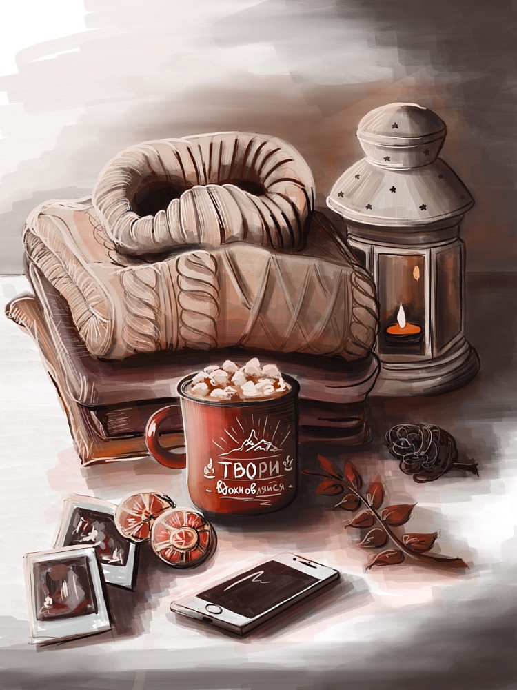 Холст с красками 40х50 см по номерам (в коробке) (30цв.) Уют в мелочах (Арт.Х-4627)