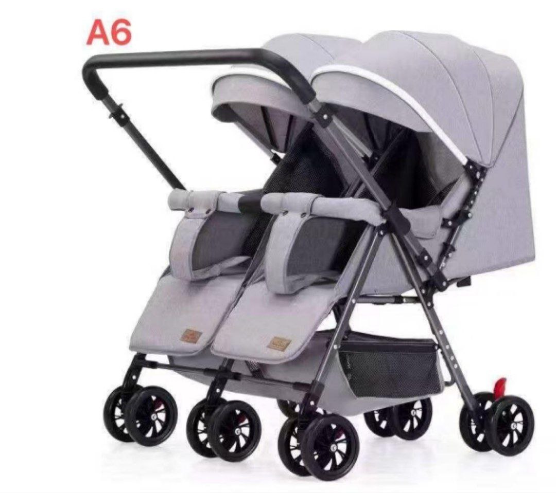 Коляска детская для двойни, цвет серый, арт. A6 сер