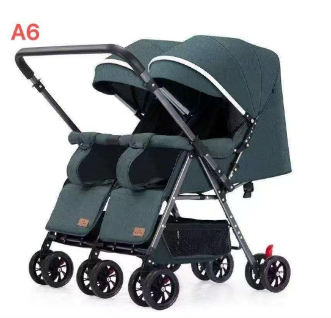 Коляска детская для двойни, цвет зеленый, арт. A6 сер