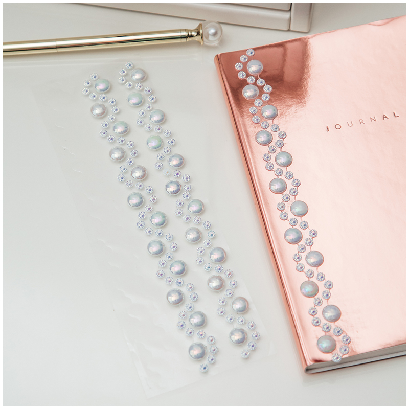 Наклейки акриловые MESHU White pearls, 25*7см, стразы, 177 наклеек, инд. уп., европодвес