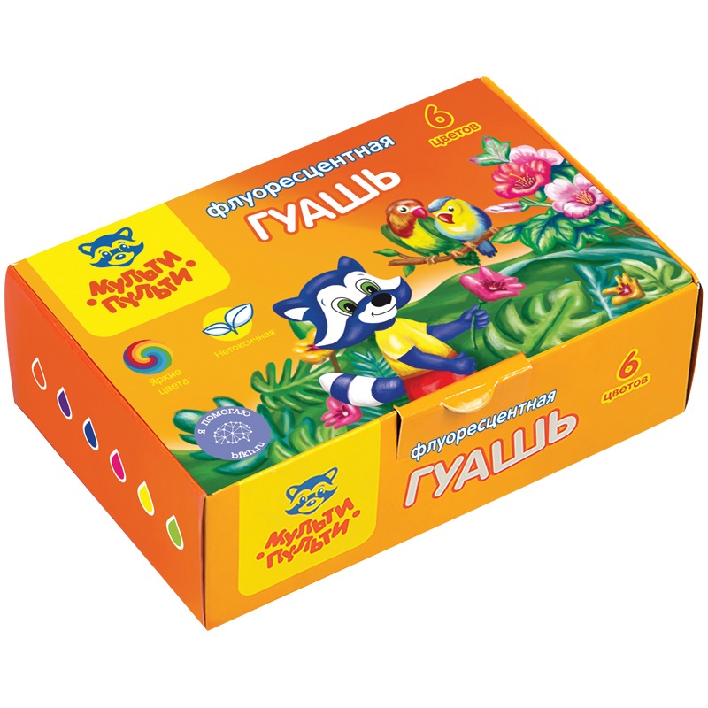 Гуашь Мульти-Пульти Приключения Енота, 06 цветов, 20мл, флуоресцентная, картон