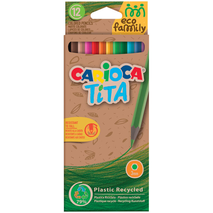 Карандаши цветные пластиковые Carioca Tita. EcoFamily, 12цв., заточен., картон, европодвес (Вид 1)