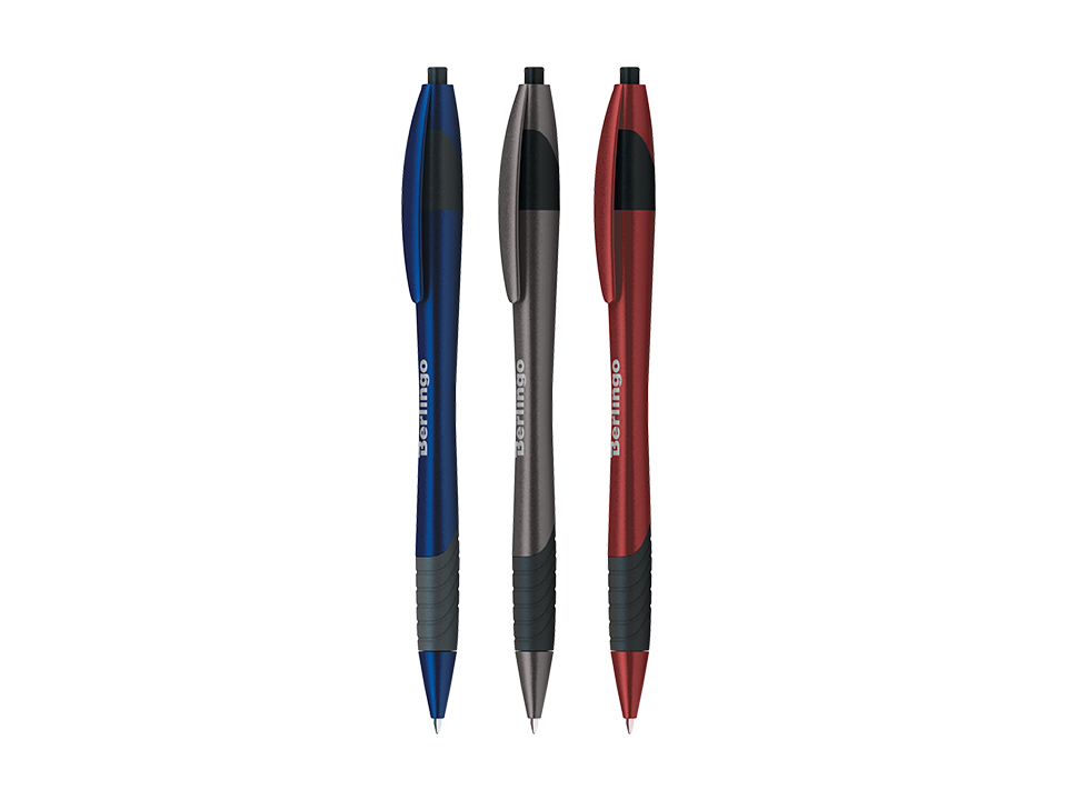 Ручка шариковая автоматическая Berlingo Metallic XL синяя, 0,7мм, грип, корпус ассорти