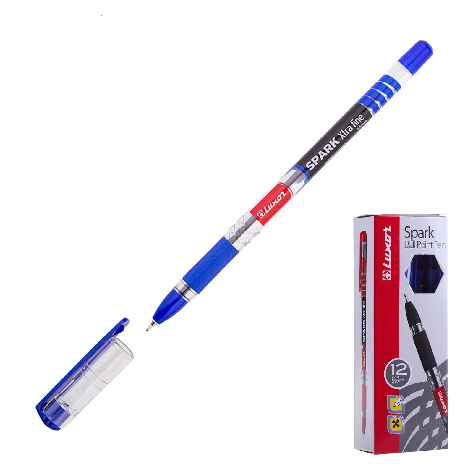 Ручка шариковая Luxor Spark синяя, 0,7мм, грип (Вид 1)