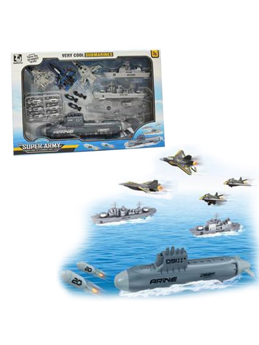 Игр.набор Военный, в комплекте: подводная лодка 2шт., самолет 3шт, предметов 12шт., коробка (Вид 1)