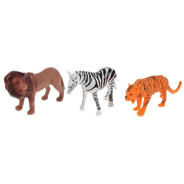 Игрушка пластизоль животные африки 3 шт в пакете (лев, зебра, тигр) ИГРАЕМ ВМЕСТЕ в кор.2*180наб