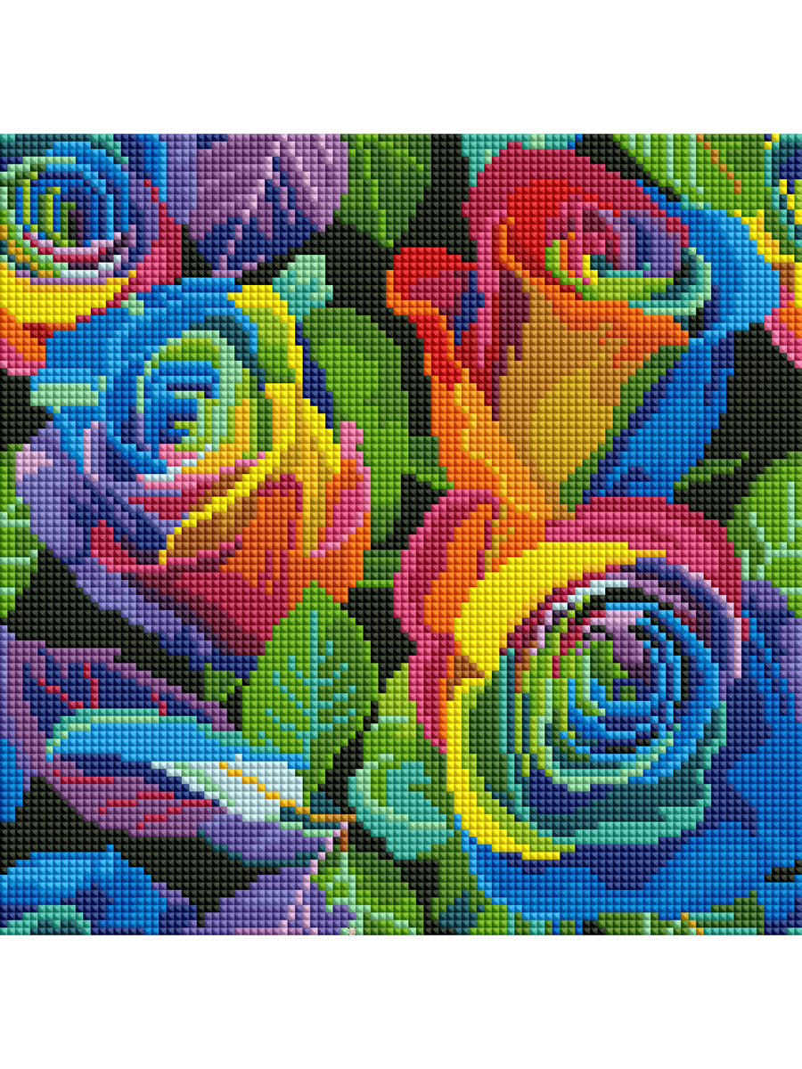 Алмазная мозаика (класс) 30*30 с подр., с полн.запол. (33 цв.) Радужные яркие розы (Арт. AC30018)