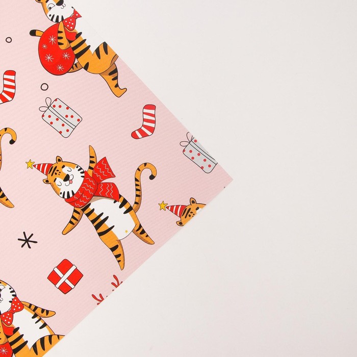 Бумага упаковочная глянцевая «Тигры с подарками», 70 х 100 см 7066059 (Вид 3)