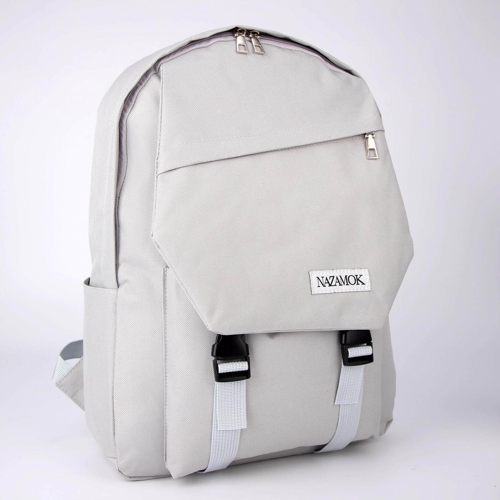 Рюкзак текстильный, с карманом NAZAMOK, 40*28*13 см, серый   7030379 (Вид 1)