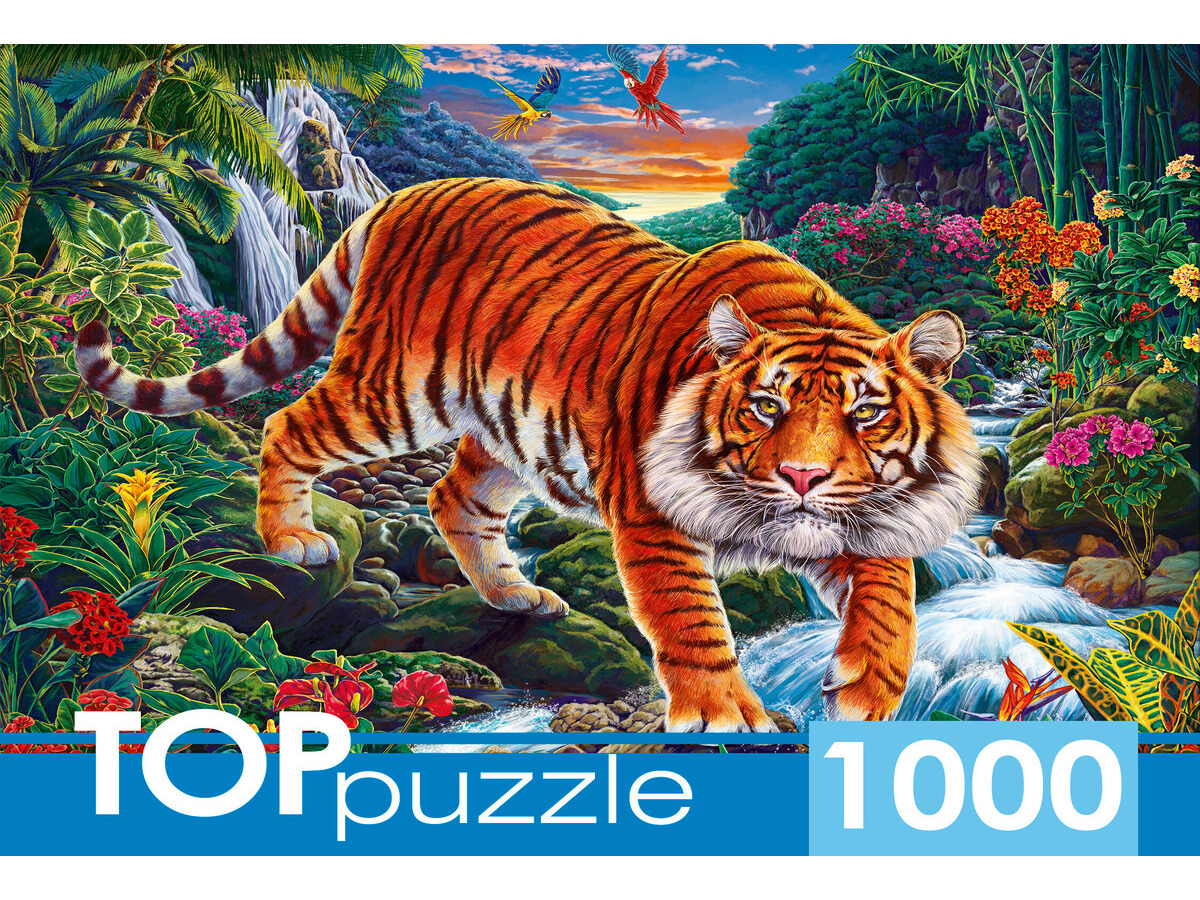 TOPpuzzle. ПАЗЛЫ 1000 элементов. ФТП1000-9854 Тигр у водопада (Вид 1)