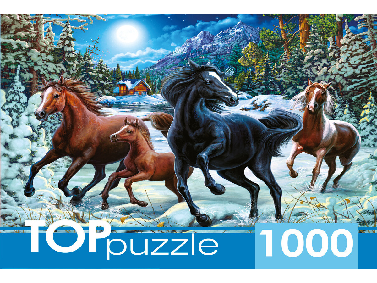 TOPpuzzle. ПАЗЛЫ 1000 элементов. ФТП1000-9851 Зимние лошади (Вид 1)