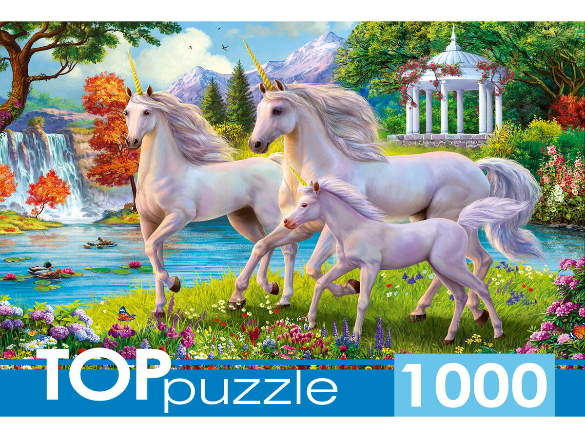 TOPpuzzle. ПАЗЛЫ 1000 элементов. ФТП1000-9850 Единороги у водопада
